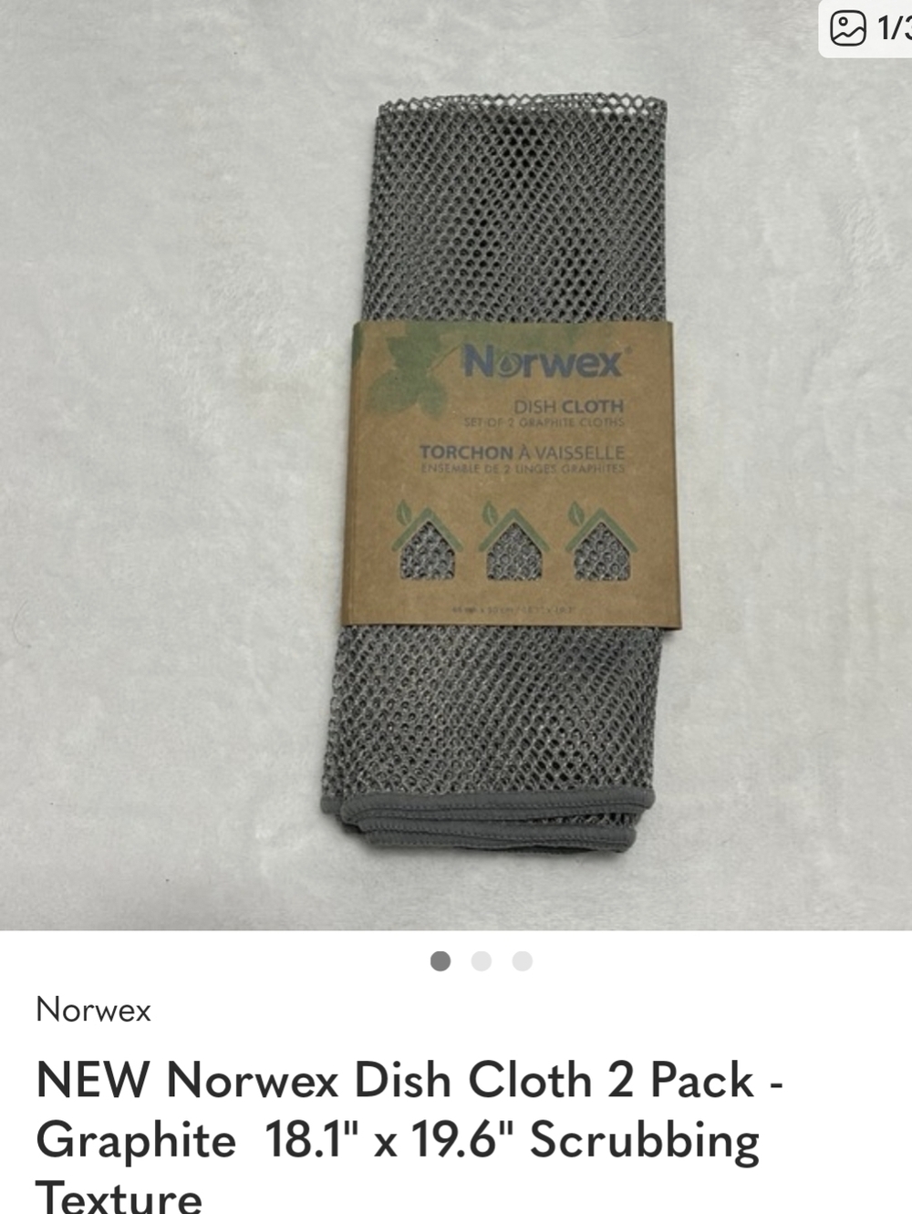 New In Package Norwex Netted Dish Cloths Grey 2 Pack Kitchen Graphite Microfiber - Picture 3 of 3